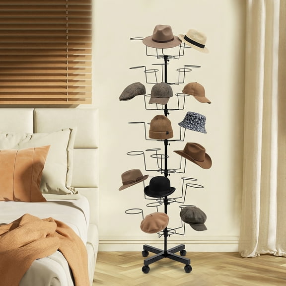 7-Tier Rotating Hat Rack - Stylish, Space-Saving Storage for Up to 35 Hats with Customizable Height and Easy Mobility