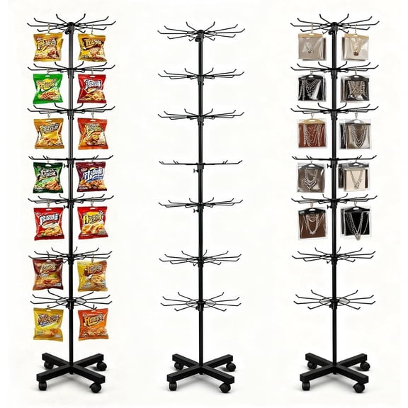 7 Tier Rotating Rack Shelves Retail Display Stand,Jewelry Keyring Socking Hats,Movable Shop Spinner for Toys Show,Adjustable height,retail display racks For Store Display,Black