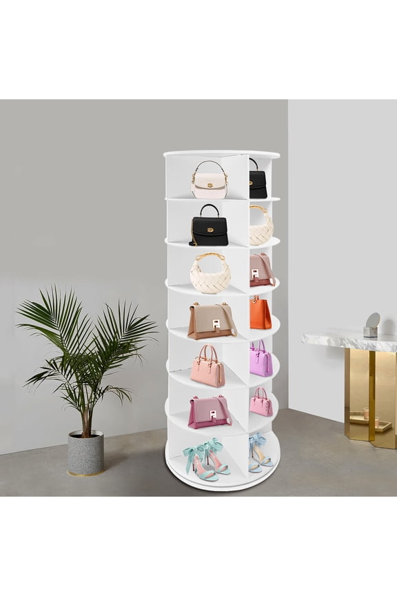 7-Tier Rotating Shoe Rack, 23.62x23.62x65in PVC, 28-Pair Capacity & 360 Spin, for Entryways, Cloakrooms
