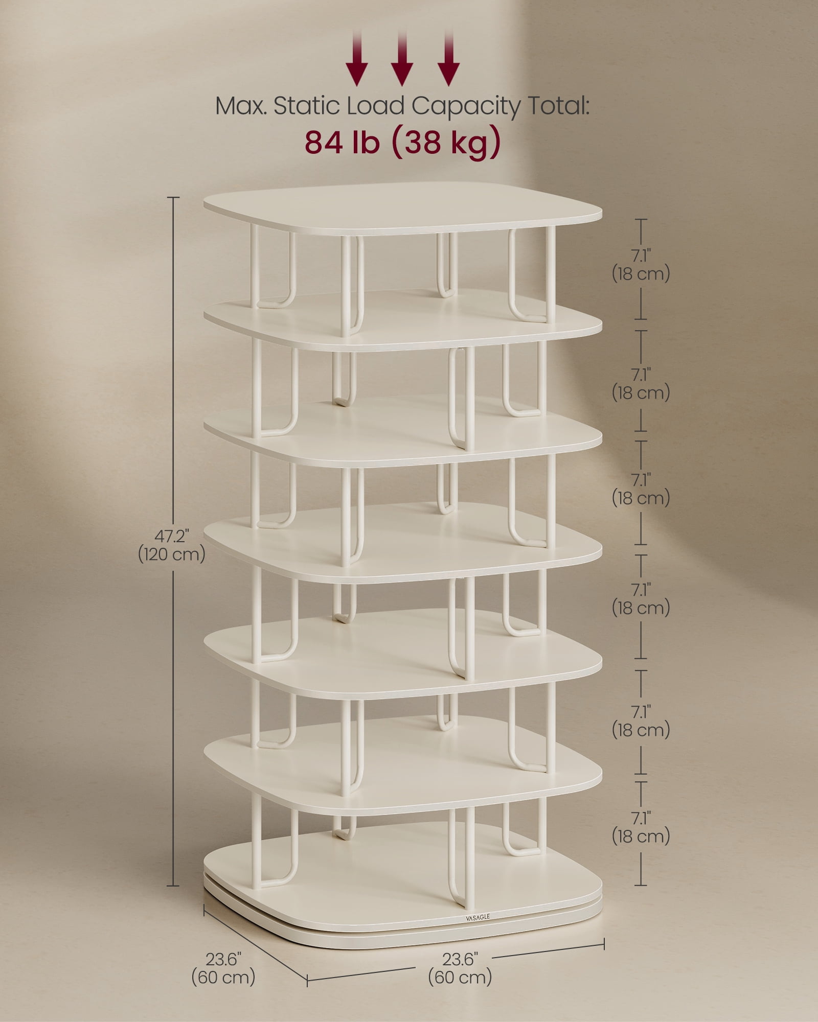 7-Tier Rotating Shoe Rack, 360° Spinning Shoe Organizer Tower for 28-35 Pairs, Sturdy Shoe Shelf for Entryway, Living Room, Closet