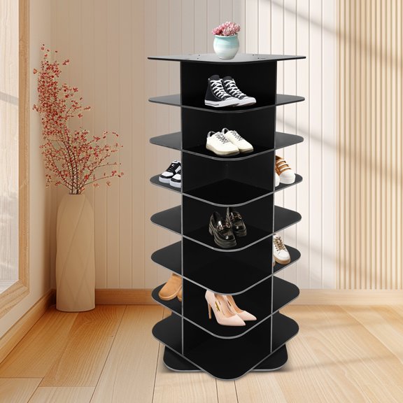 7-Tier Rotating Shoe Rack 360 Spinning Square Shoe Tower 28-Pair Large Capacity Shoe Organizer for Entryway