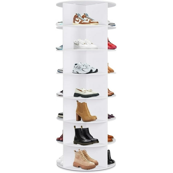 7 Tier Rotating Shoe Rack, Shoe Display with Lazy Susan, Revolving 360 Shoe Tower Storage Round Carousel, Vertical Handbag Rotate Shoes Closet Organization(23.6" W x 63.4" H)