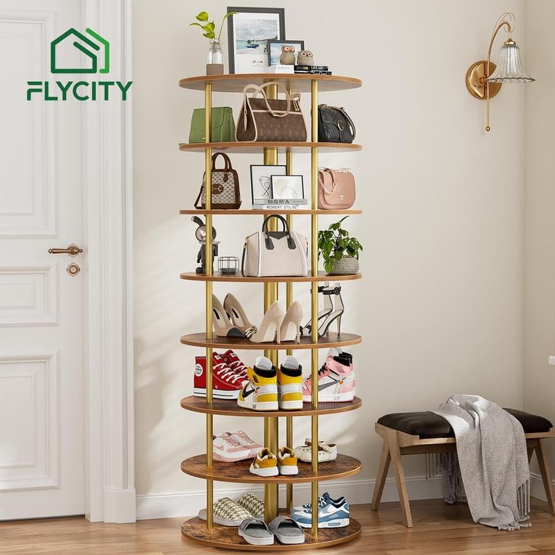 7-Tier Rotating Shoe Rack Tower with 360° Revolving Design & Steel ...