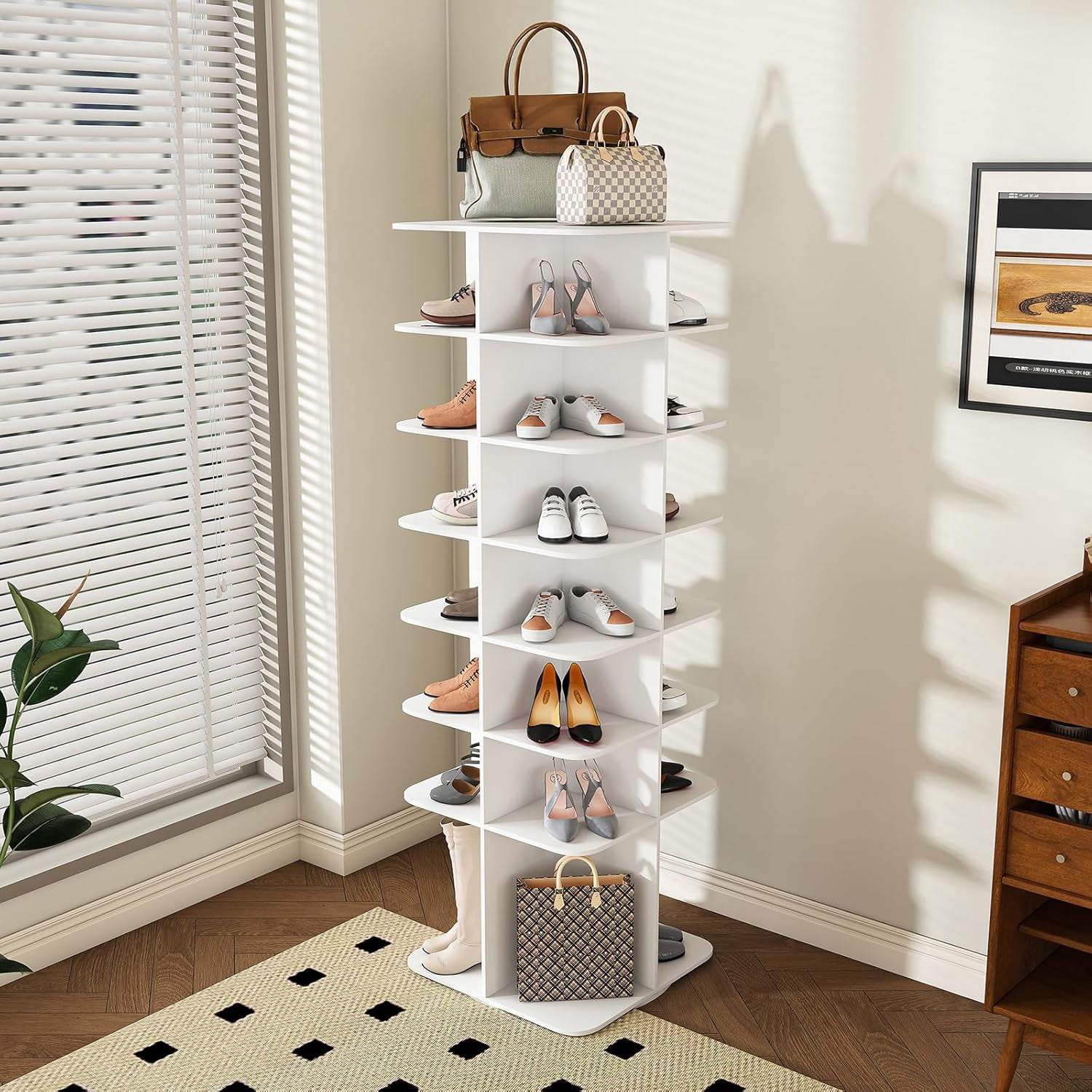 7 Tier Rotating Shoe Rack Tower, 360° Spinning Shoe Organizer, Bag ...