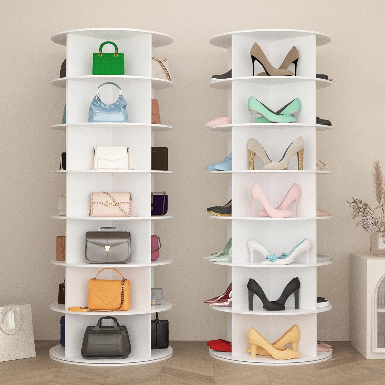 7-Tier Rotating Shoe Rack Tower, Free Standing 360° Revolving shoe ...