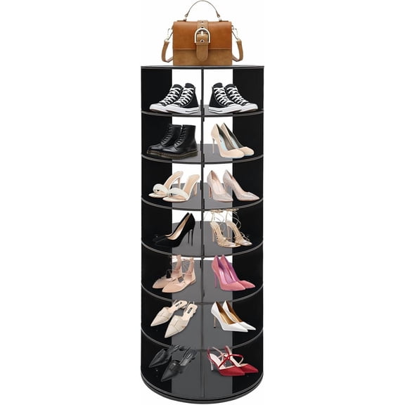7 Tier Rotating Shoe Rack Tower, Revolving 360 Shoe Rack Storage Round Carousel, Free Standing Spinning Shoe Rack, Multifunctional Space-Saving Entryway Cabinet, Holds 28 Pairs of Shoes (Black)