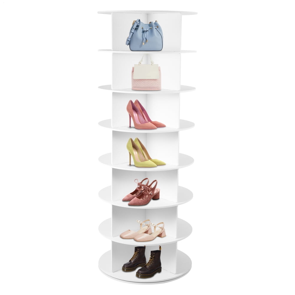 Modern Shoe Cabinet, Wooden Rotating Shoe Rack Tower, 4-Tier Revolving