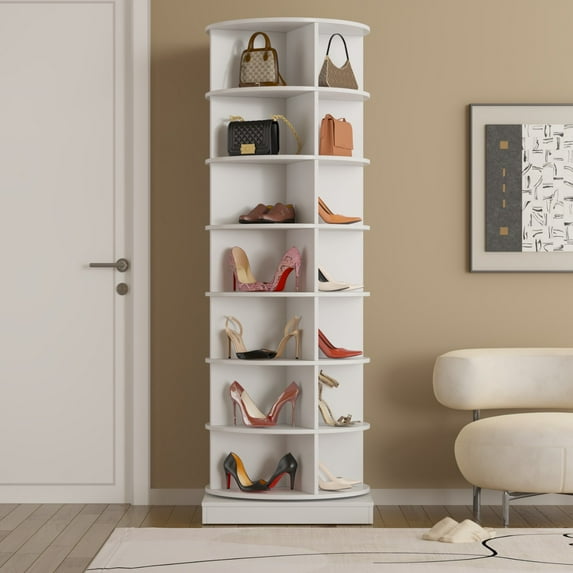 7 Tier Rotating Shoe Rack Tower, Spinning Shoe Display Lazy Susan, Revolving 360 Shoe Rack Storage Round Carousel, Vertical Handbag Rotate Shoes Closet Organization