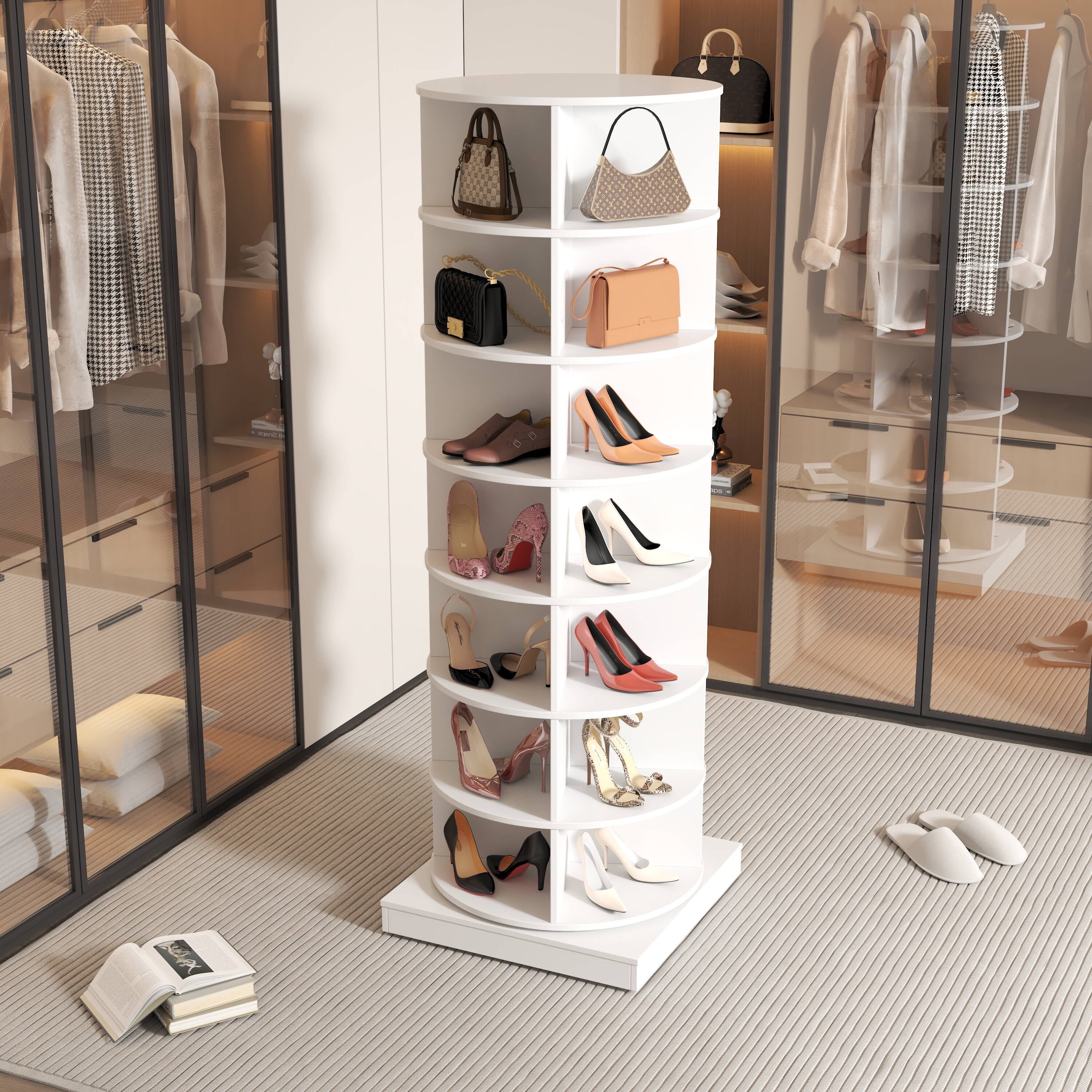 7-Tier Rotating Shoe Rack Tower, Spinning Shoe Display, 360° Rotating Shoe Rack Storage Rotating Organization for Handbag Closet