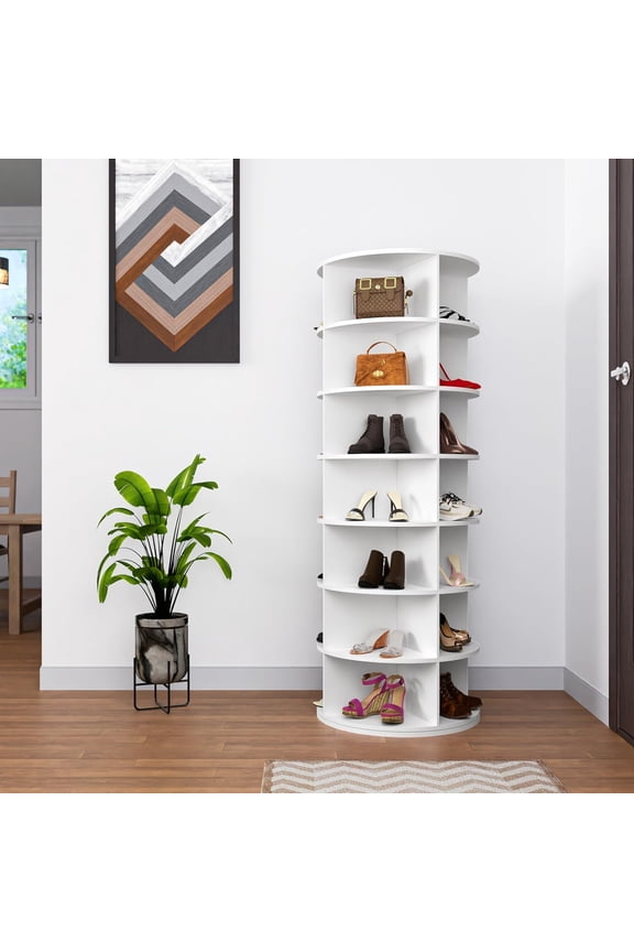 Living Room Display Shelves 7 Tier Rotating Shoe Rack Tower, Spinning Shoe Display, 360 Shoe Rack Storage Round Carousel, Vertical Handbag Rotate Shoes Closet Organization, Christmas Gift (WHITE),Liv