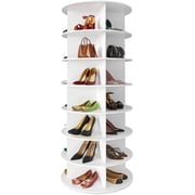 7 Tier Rotating Shoe Rack Tower, Spinning Shoe Display Lazy Susan, Revolving 360 Shoe Rack Storage Round Carousel, Vertical Handbag Rotate Shoes Closet Organization 7-Tier White