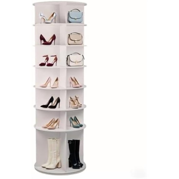 7-Tier Rotating Shoe Rack Tower Spinning Shoe Display Lazy Susan Storage Tower, Free Standing 360 Revolving Shoe Organizer for Living Room Entryway Doorway