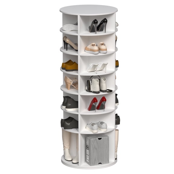 7 Tier Rotating Shoe Rack Tower, Spinning Shoe Organizer Rotating Shelf, High Bottom Design Shoe Tower, Space-Saving 360° Revolving Shoe Rack Storage Round Carousel for Entryway, Closet & Bedroom