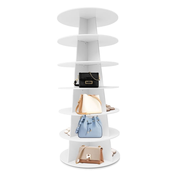 7 Tier Rotating Shoe Rack Tower Spinning Shoe Rack 360 Revolving Shoe Storage Organizer Free Standing Shoe Shelf for Entryway, Homes, Offices, Kitchens, Entrances (White)