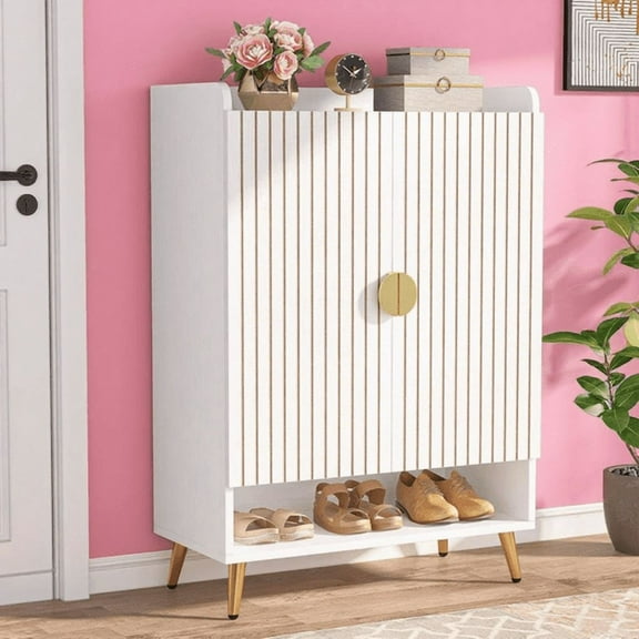 7-Tier Shoe Cabinet - 24-Pair Capacity, Adjustable Shelves, Grey Finish with Black Metal Accents, E0 Particle Board, for Entryway/Hallway