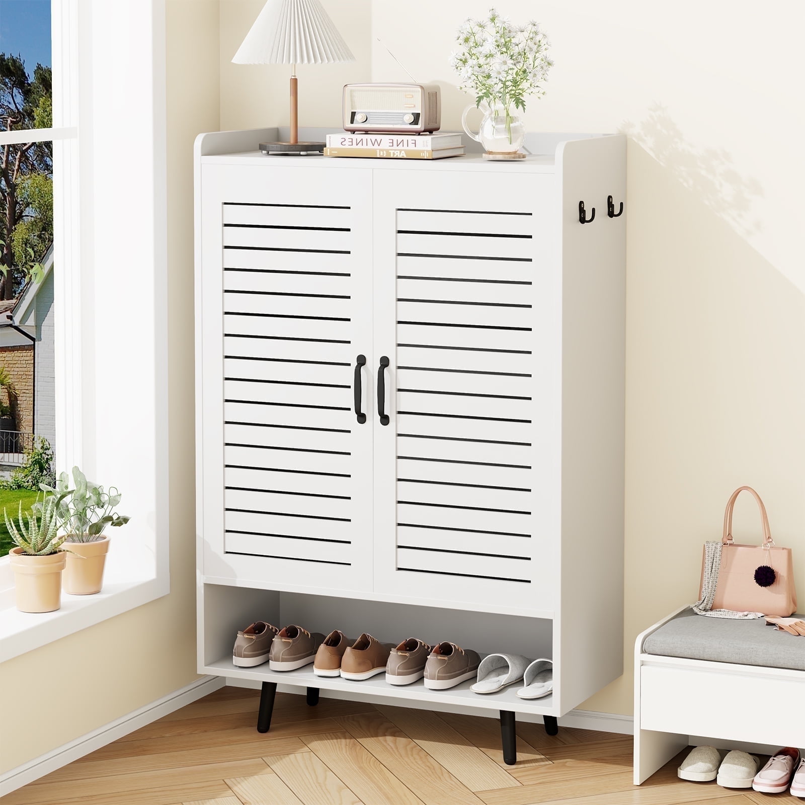 Bel Ark Modern White Shoe Cabinet, 7-Tier Adjustable Shelves, Holds 18 ...