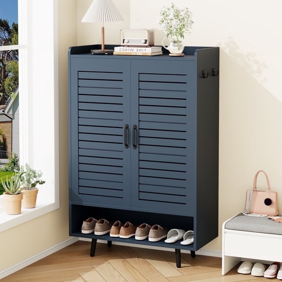 Bel Ark Shoe Cabinet with Doors,7-Tier Modern Shoe Storage Cabinet with Adjustable Shelves,for Entryway Front Door Hallway Living Room,Blue