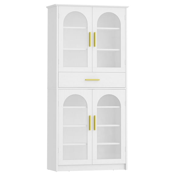 7-Tier Shoe Rack, Shoe Storage Cabinet with LED Light Strip, Shoe Rack Cabinet with 1 Drawer, Shoe Organizer with Adjustable Shelves, for Entryway, Foyer, Hallway, White and Gold WT170DSC01