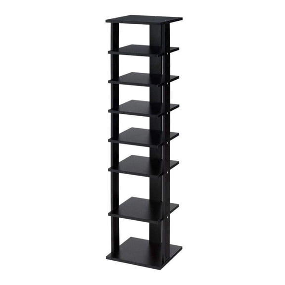 7-Tier Shoe Rack - Vertical Shoe Organizer for Entryway, Closet - Space Saving Wooden Shoe Tower - Holds 7 Pairs - Black/Rustic Brown