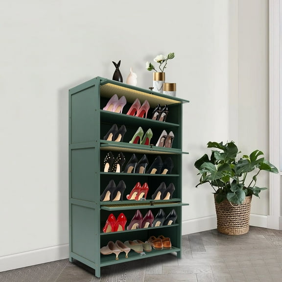 7-Tier Shoe Storage Cabinet, Bamboo Shoe Floor Storage Organizer Rack for Closet, Hallway, Entryway, Bedroom, Green