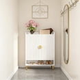 thumbnail image 1 of 7-Tier Spacious Shoe Storage Organizer Modern Style Shoe Cabinet 29.6x14.6x43.3 Inch 24 Pairs Capacity Adjustable Panels White Wood Finish Golden Metal Accents for Entryway Hallway, 1 of 9