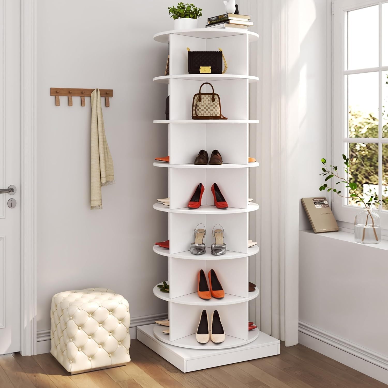 LEFEE 7-Tier Spinning Shoe Rack, Rotating Shoe Rack Tower, Free ...
