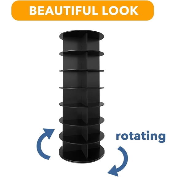 7 Tier Spinning Shoe Rack Tower 360 Revolving Shoe Storage Carousel Round Lazy Susan Rotating Display Rack Vertical Organizer for Shoes Handbags Closet Black