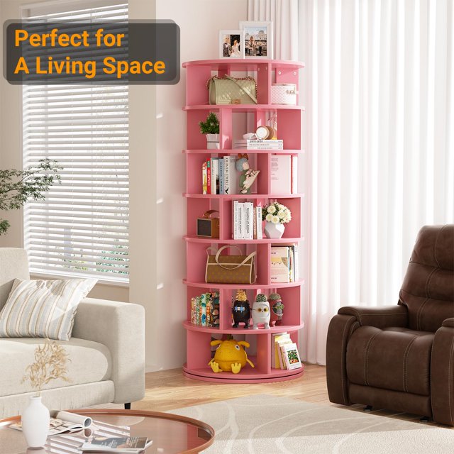 7-Tier Spinning Shoe Rack Tower, Homieasy 360 Revolving Shoe Rack Organizer for Closet, Display Lazy Susan ,Storage Carousel, Vertical MDF Handbag Rotate Shoes Closet Organization,Pink