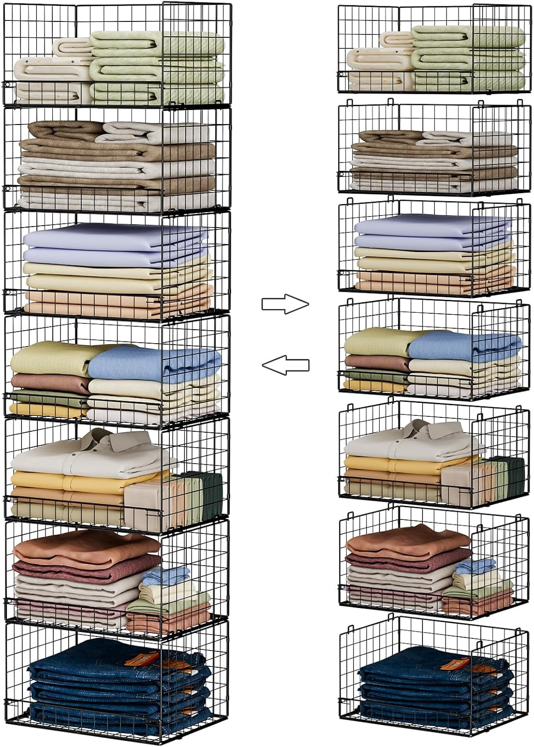 7-Tier Stackable Closet Organizers and Storage Shelves, Foldable Closet ...