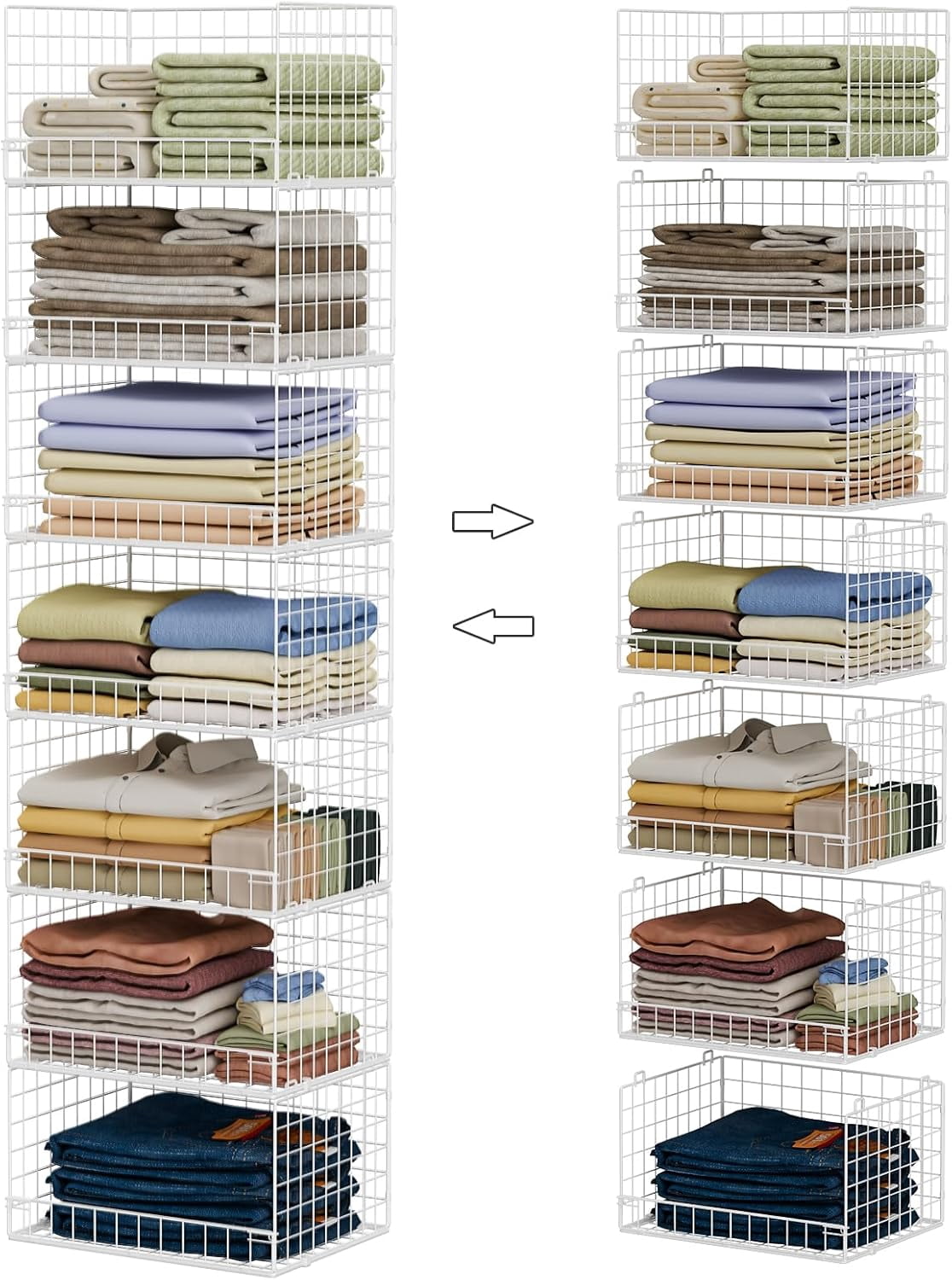 7-Tier Stackable Closet Organizers and Storage Shelves, Foldable Closet ...