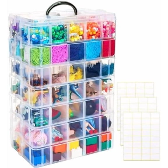 7-Tier Stackable Storage Container Box with 70 Compartments, Plastic Organizer Box for Arts and Crafts, Toy, Fuse Beads, Washi Tapes, Sewing Supplies