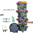 thumbnail image 1 of 7 Tier Stackable Vertical Garden Planter With Accessories for Vegetables, Flowers, Herbs, Succulents - Dark Gray, 1 of 7