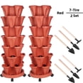 thumbnail image 1 of 7 Tier Stackable Vertical Garden Planters Strawberry, Herb, Flower, Vegetable Planter Indoor Outdoor Pots with Wheels, 2 Set, Red, 1 of 10