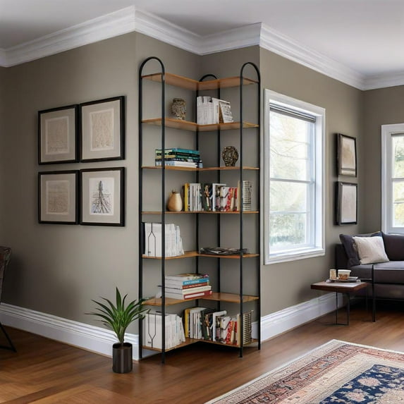 7-Tier Tall Bookshelf with Heavy-Duty Metal Frame, Industrial Freestanding Bookcase with Thick Wood Shelves, Modern Open Display Storage Rack for Living Room, Bedroom, Home Office, 86”H