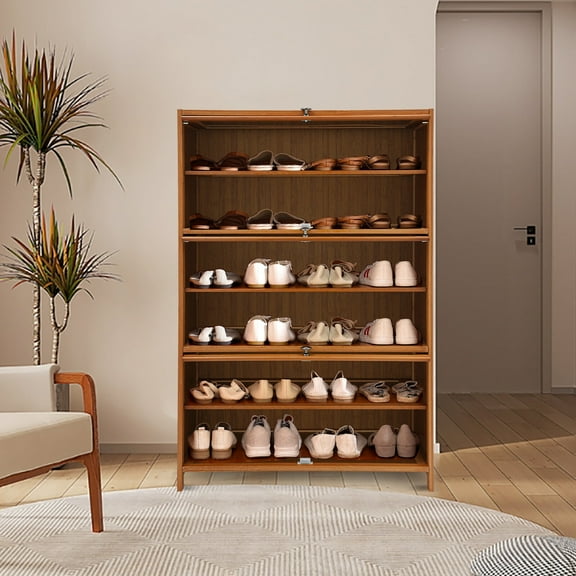 7 Tier Tall Shoe Storage Cabinet with Transparent Lid Sneaker Organizer Rack for Home Entryway Brown