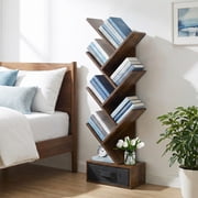 7 Tier Tree Bookshelf, Sturdy Bookcase with Storage Drawer Cabinet, Book Organizer Shelves for Home Office