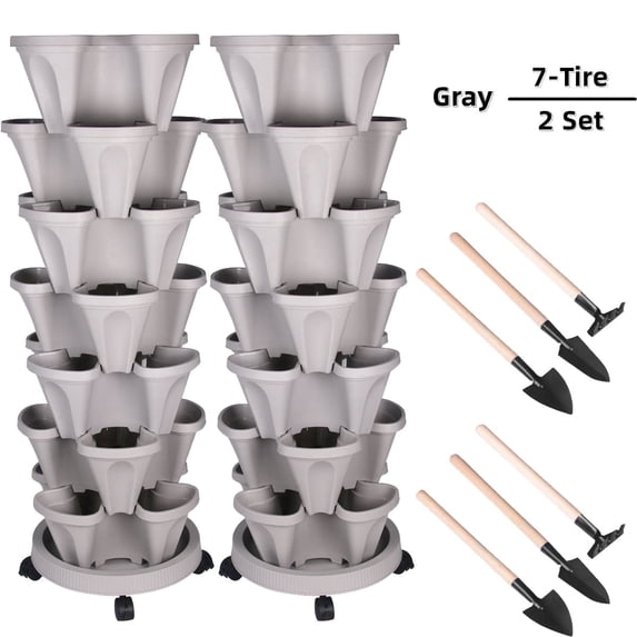 Stackable Plabter Gamexcel, 7 Tier Vertical Garden Stackable Planter, 2 Sets, Gray ...