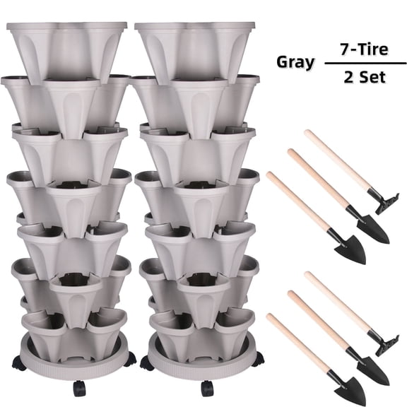 7 Tier Vertical Garden Stackable Planter, Indoor/Outdoor Strawberry Herb Planter for Growing Vegetables and Succulents - 2 Set