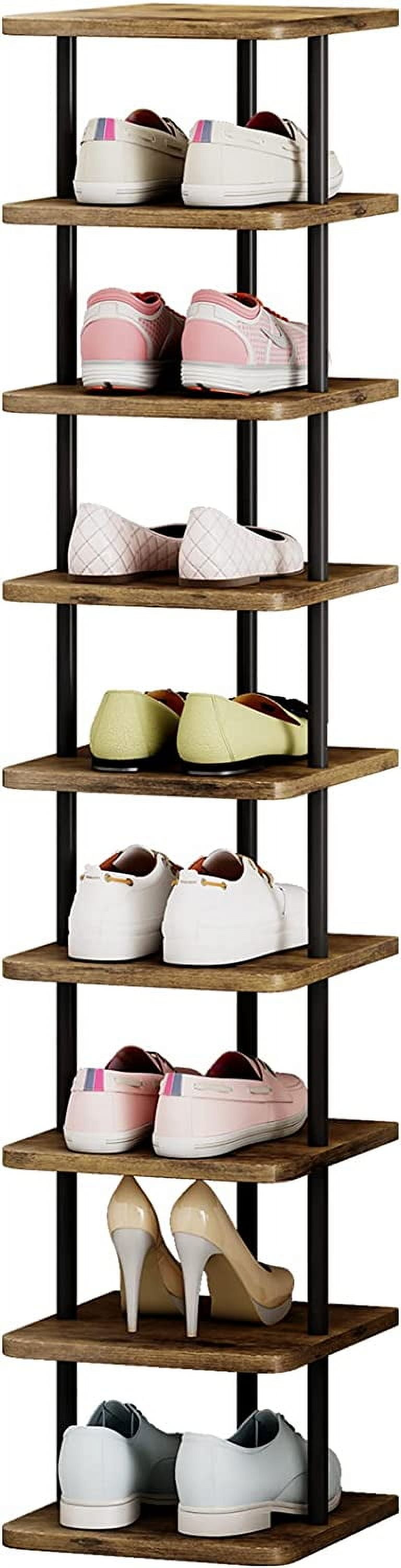7 Tier Vertical Shoe Rack Narrow Metal Slim Shelf Free Standing Shoe ...