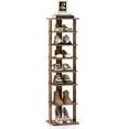 thumbnail image 1 of 7 Tier Vertical Shoe Rack, Shoe Tower w/Anti-Toppling Devices, Free Standing Shoe Racks for Small Spaces, Wood Shoe Storage, Narrow Shoe Shelf for Closet, Entryway (Rustic Brown, Single Row), 1 of 18