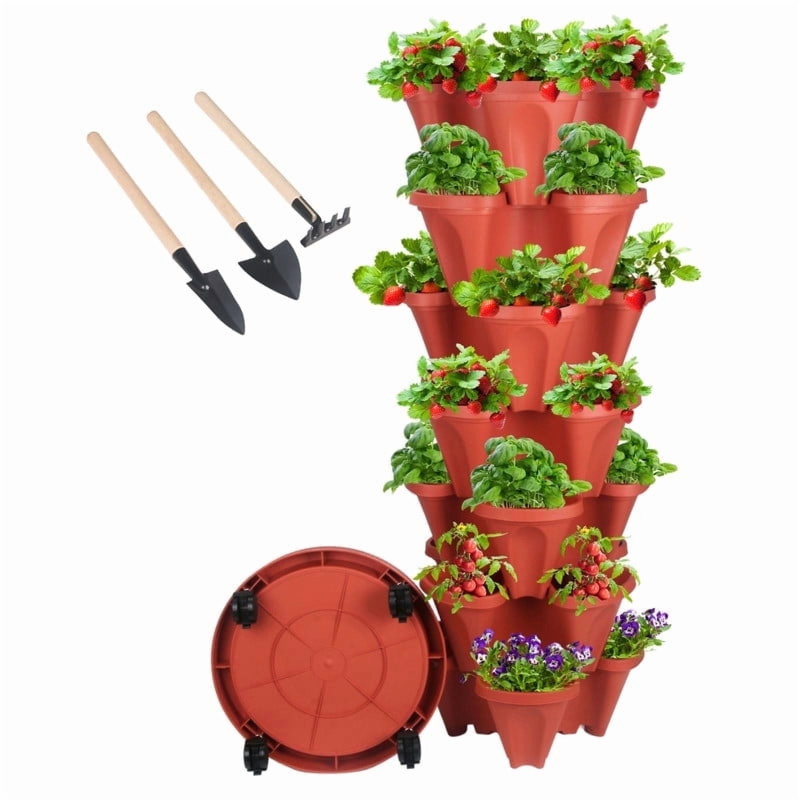 7-Tier Vertical Stackable Tower Planter for Strawberries, Flowers, Herbs, and Vegetables - Red.