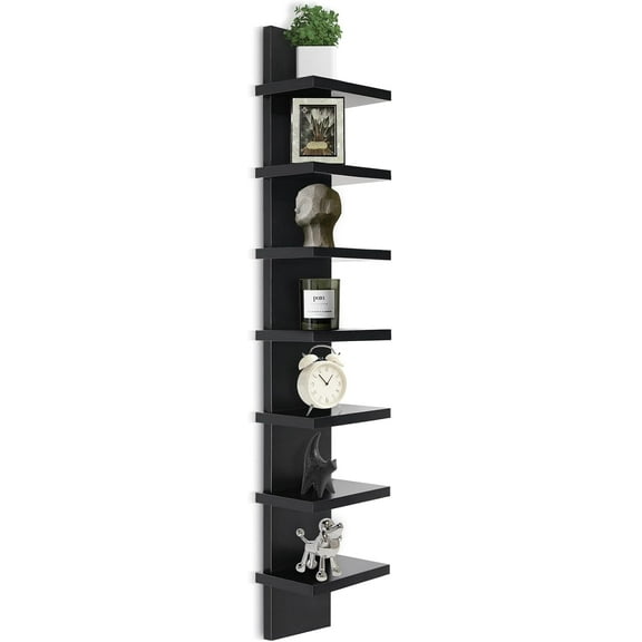 7 Tier Vertical Wall Shelf for Room Decor - Floating Shelves for Wall, Makeup Vanity, Perfect Display Storage for Small Spaces, Black Decorative Shelves