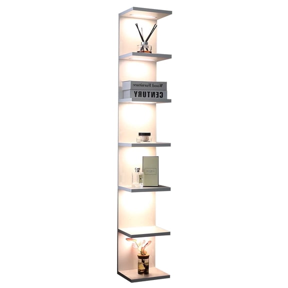 7-Tier Wall Shelf with 3 LED Lighting Modes, Multifunctional Wall Mounted Vertical Lack Wall Shelf with Remote Control for Bedroom Living Room Vanity, White