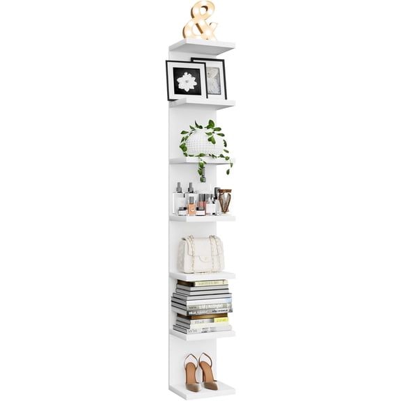 7 Tier Wall Shelf Unit, Floating Shelves for Storage Home Display, Versatile Lack Bedroom,Living Room,Office Decor, Tall Long Book,Shoe,Vanity, Purse and TV White