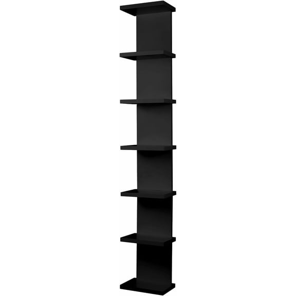 7 Tier Wall Shelf Unit - Lack Floating Shelf, Black Compact Display Floating Shelf, Vertical Column Wall Decor Mount Floating Storage Organizer Tall Tower Shelf for Bathroom,Bedrooms, Living Rooms