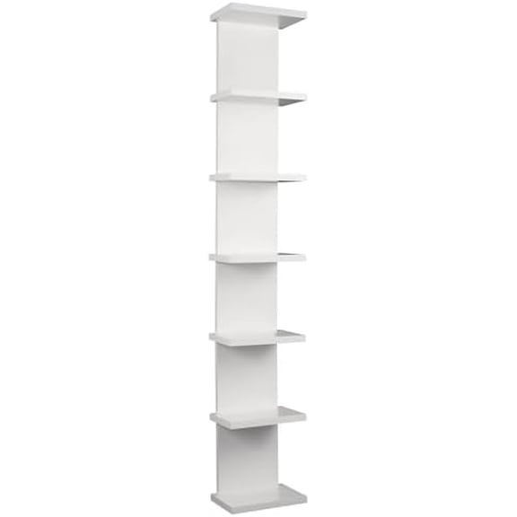 7 Tier Wall Shelf Unit - Lack Floating Shelf, Compact Display Float Shelves, Vertical Column Wall Decor Mount Floating Storage Organizer Tall Tower Shelves for Bedrooms, Living Rooms, White
