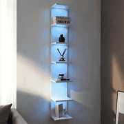 7-Tier Wall Shelf with 10 RGB Lighting Modes, Multifunctional Wall Mounted Vertical Display Floating Shelf for Bedroom Living Room Vanity, White