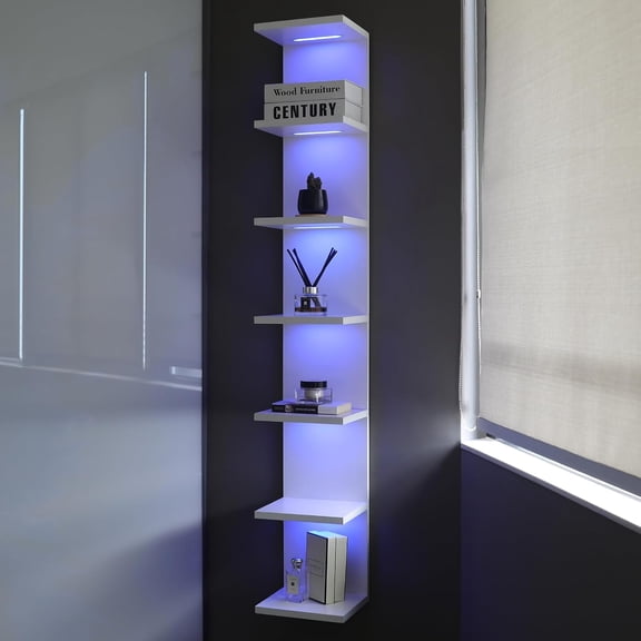 7 Tier Wall Shelf with RGB Light and Remote Control White