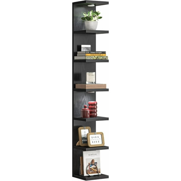 7 Tier Wall Shelves Floating Shelves with LED Lights Black Lack Wall Shelf Unit Vanity Floating Shelf Home Decor Organizer Tall Tower Design Utility Shelf