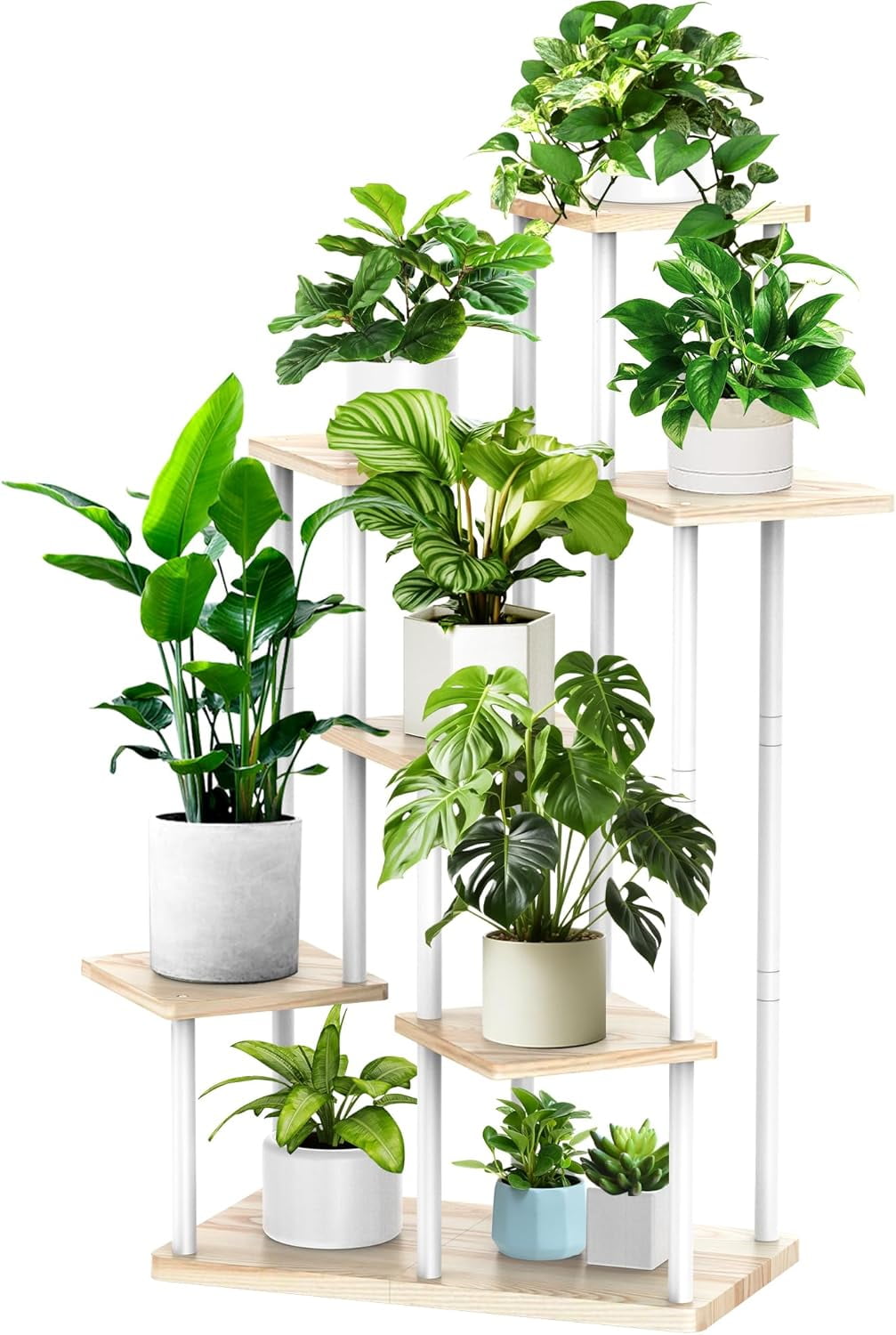 7 Tier Wood Tall Plant Stand Metal Rack Indoor, Multiple Flower Pot ...